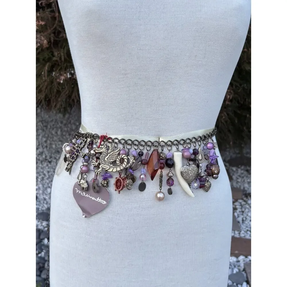Vintage Y2k Dangle Dragon Metal Chain Belt Gypsy Belly Dance Boho Festival Italy